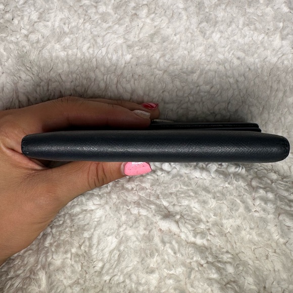 PRADA Logo Plate Tri-Fold Wallet Saffiano Leather Black Used Authentic - Picture 13 of 14